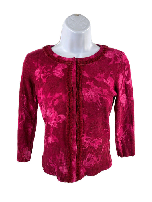 White House Black Market Women's Pink 3/4 Sleeve Cardigan Sweater - XS