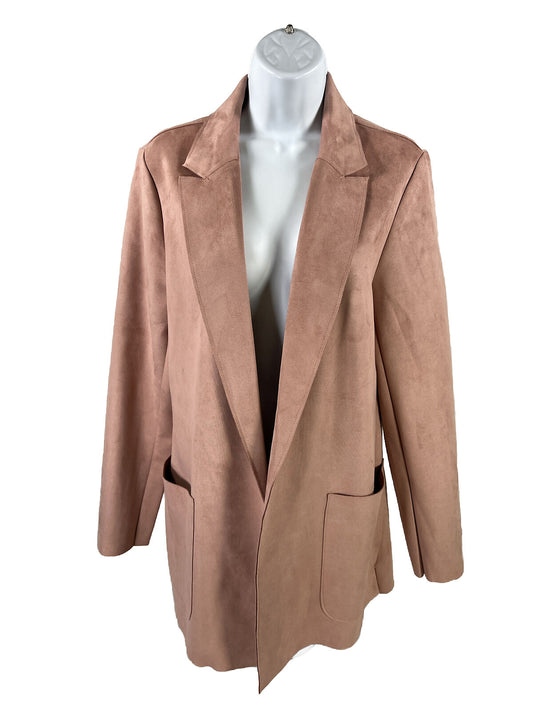 Joan Vass Women's Pink Faux Suede Open Blazer Jacket - M