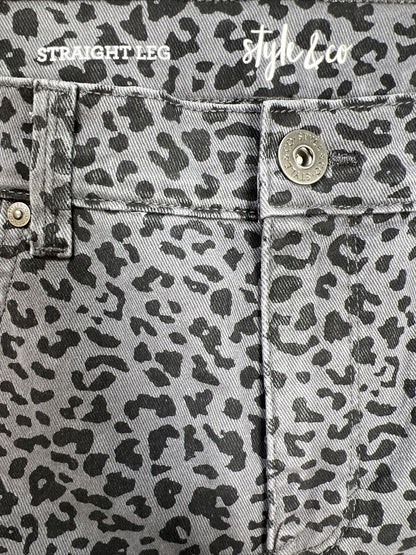 NUEVOS jeans rectos de tiro alto con estampado de guepardo gris para mujer Style and Co - 10