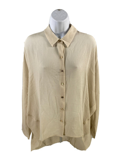 NEW Chico's Black Label Women's Beige Crinkle High-Low Blouse - 1 (US M)