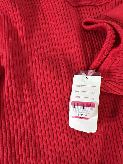 NEW Lauren Ralph Lauren Women's Red Ribbed Short Sleeve Shirt - M