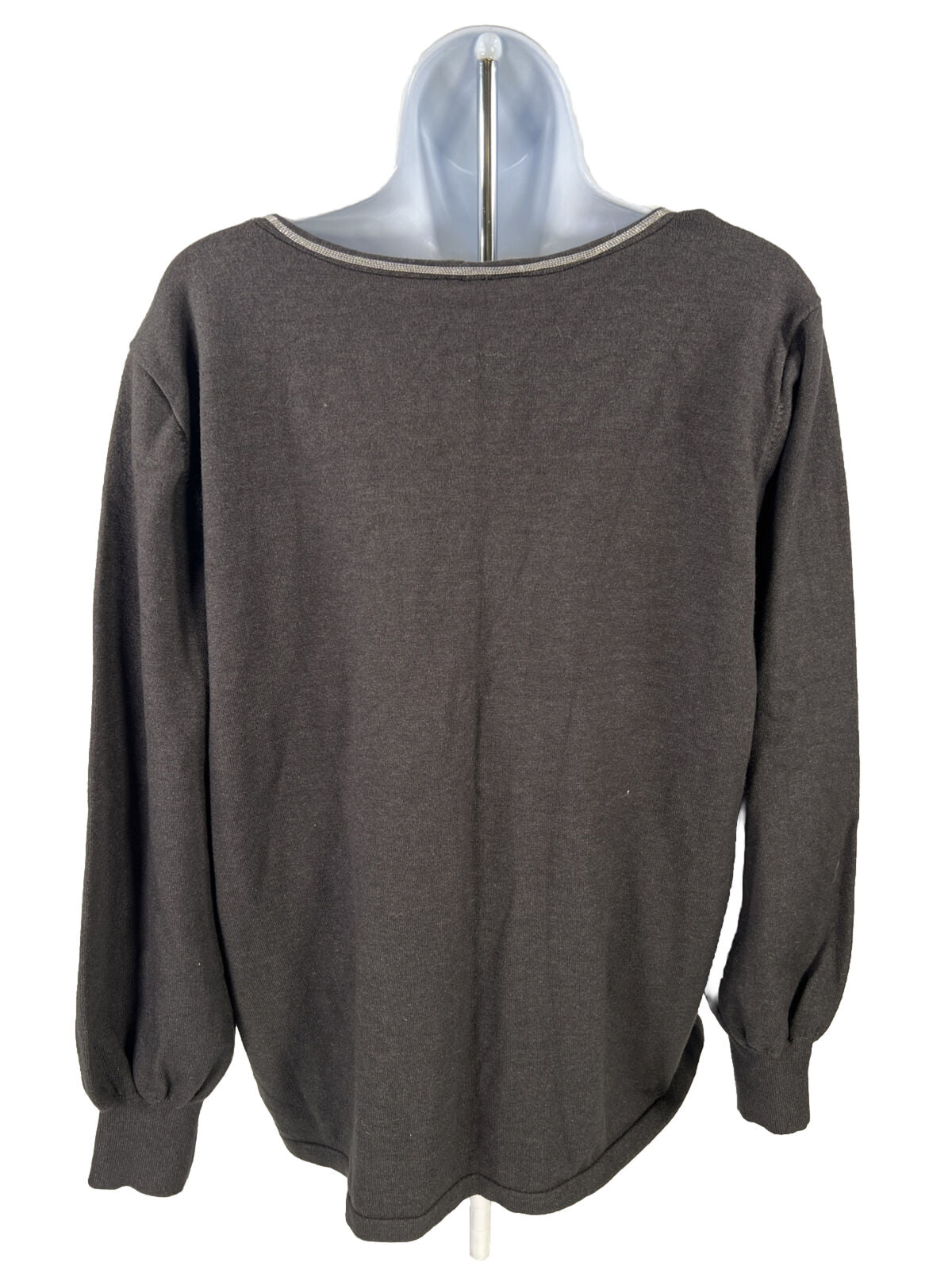 Chico's Suéter con cuello en V y cuentas gris carbón para mujer - 3/US XL