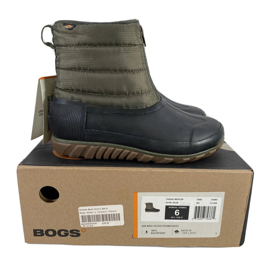 NEW Bogs Women's Olive Green Casual Winter Zip Waterproof Boots - 6