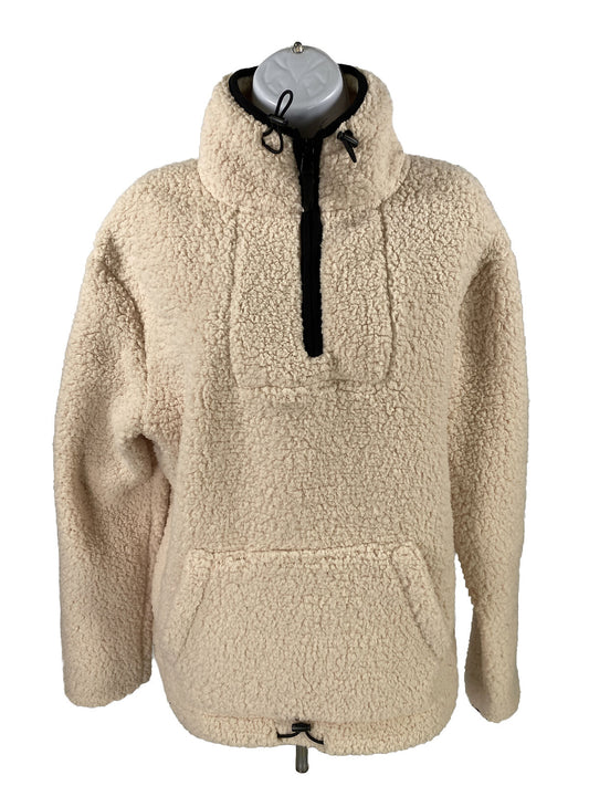 NUEVA sudadera Sherpa tipo pulóver con cremallera de 1/4 en blanco/marfil de Love Tree para mujer - M