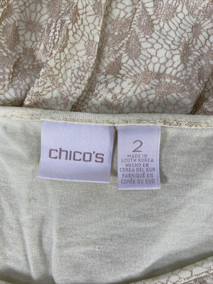 Chico's Women's Yellow Gold Metallic 3/4 Sleeve T-Shirt - 2 (US L)