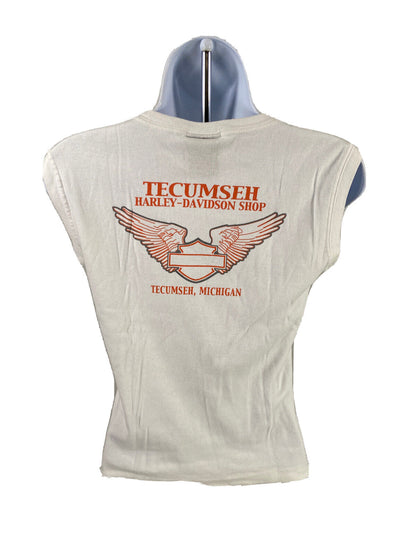 Harley Davidson Women's White Glitter Tecumseh, MI Sleeveless Tank Top - L
