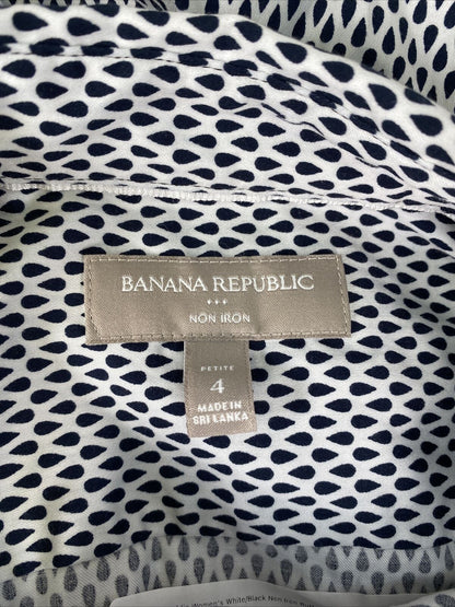 Banana Republic Women's White/Black Non Iron Button Up Top Sz Petite 4P