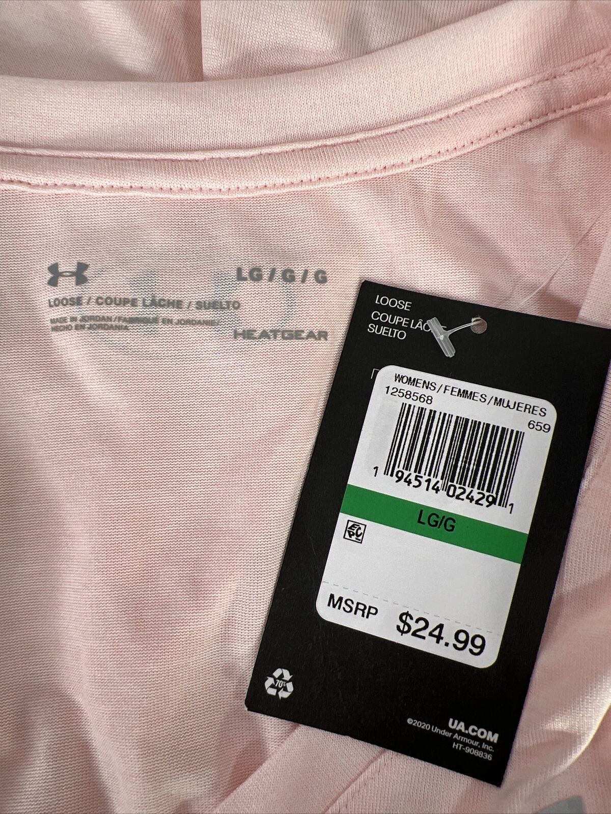NUEVA camiseta Under Armour rosa Tech Twist con cuello en V para mujer - L