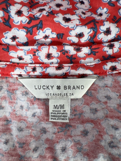 Lucky Brand Women's Red Floral Short Sleeve T-Shirt - M