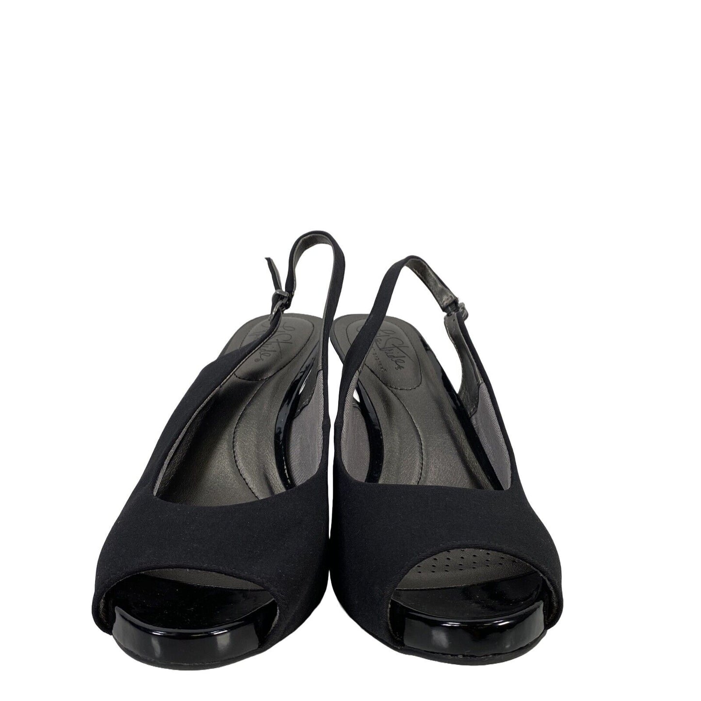 Life Stride Women's Black Teller  Peep Toe Slingback Heels - 8M