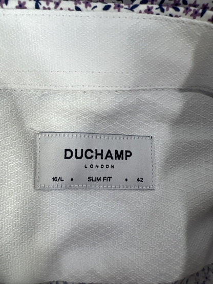 Duchamp Men's Purple Floral Slim Fit Button Up Dress Shirt - 16/L