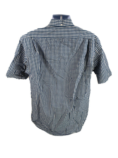 Duluth Trading Men's Blue/White Checkered Print Button Up Shirt - L Tall