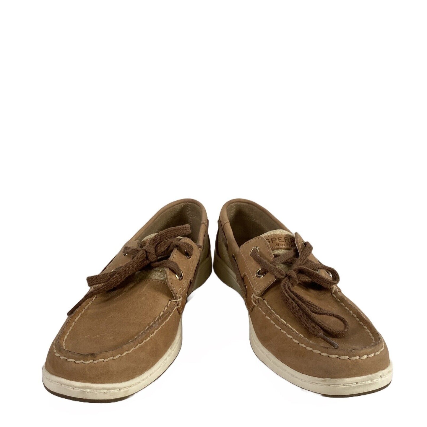 Sperry Women's Beige/Tan Topsider Blue Fish Sparkle Boat Shoes - 8