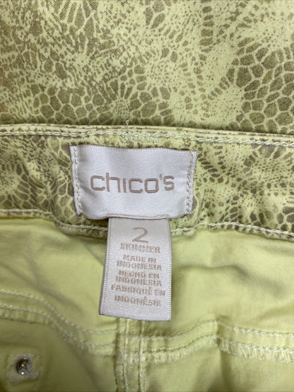 Chico's Women's Green/Yellow Lace Print Ankle Jeans - 2 (US 12)