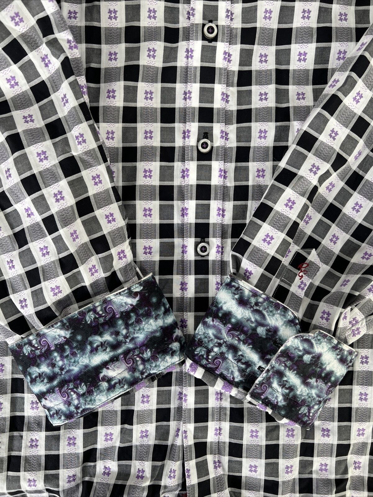 Camisa con botones de manga larga a cuadros morada/negra de Robert Graham para hombre - 3XL