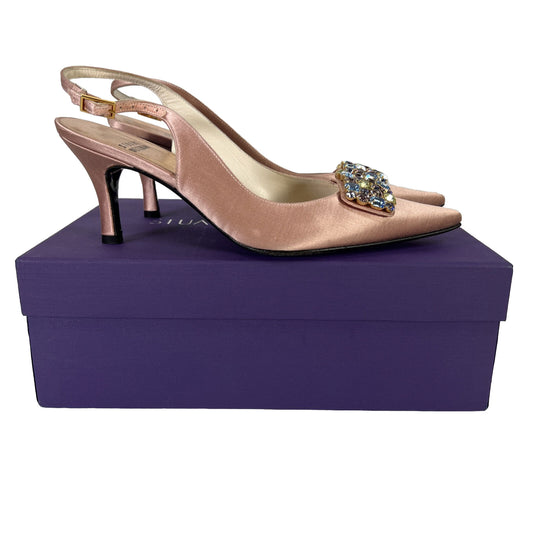 Stuart Weitzman Women's Pink Rhinestone Jeweled Slingback Heels - 6.5 M