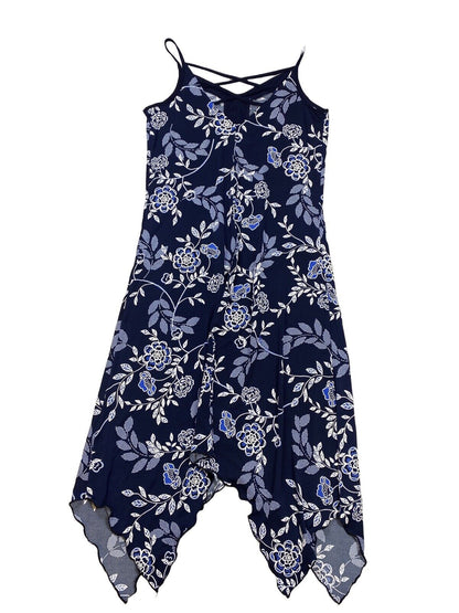 NEW Nina Leonard Women's Navy Blue Floral Sleeveless Midi Dress - M