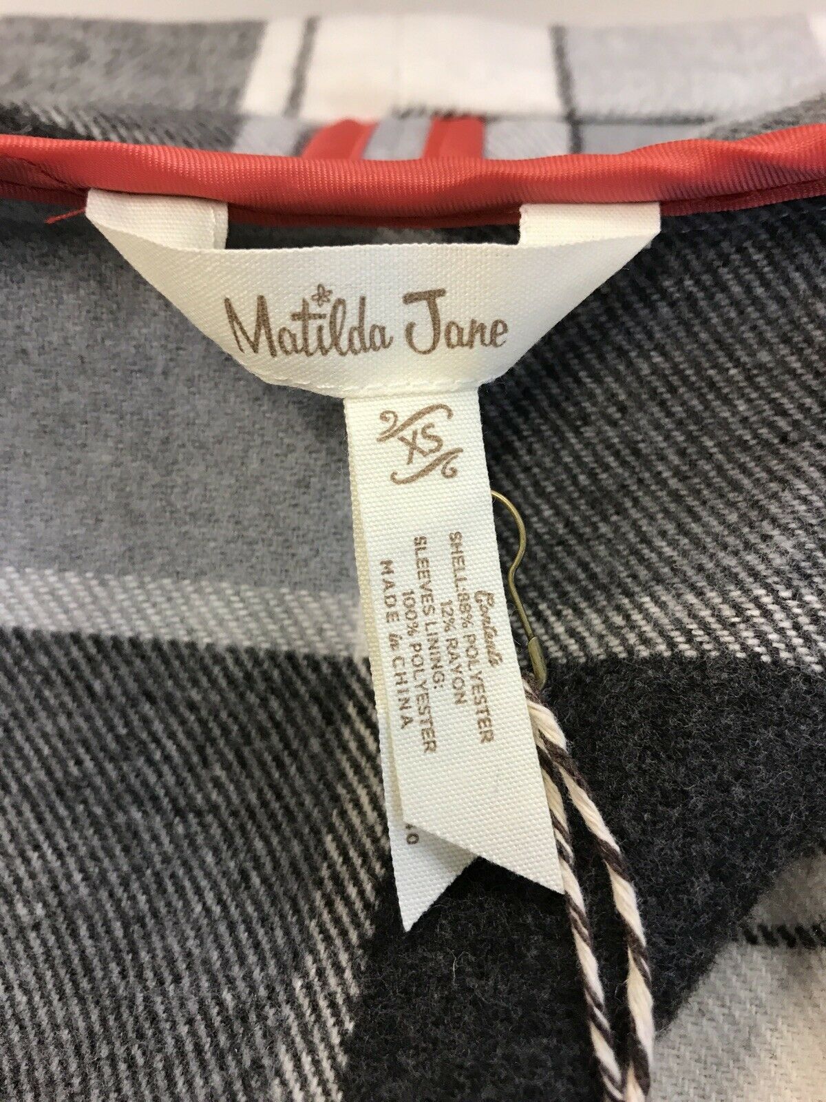 NEW Matilda Jane Women's Gray/White Plaid Check It Twice Tie Jacket Sz XS
