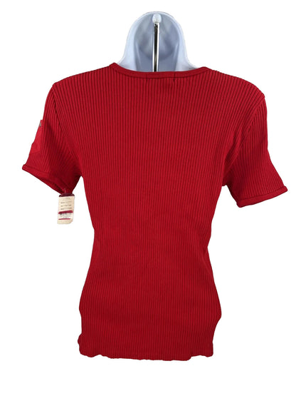 NEW Lauren Ralph Lauren Women's Red Ribbed Short Sleeve Shirt - M