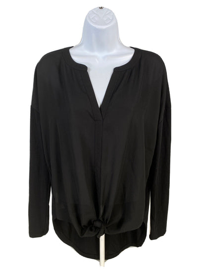 Lysse Women's Black Tie Front Long Sleeve Top Blouse Sz XS