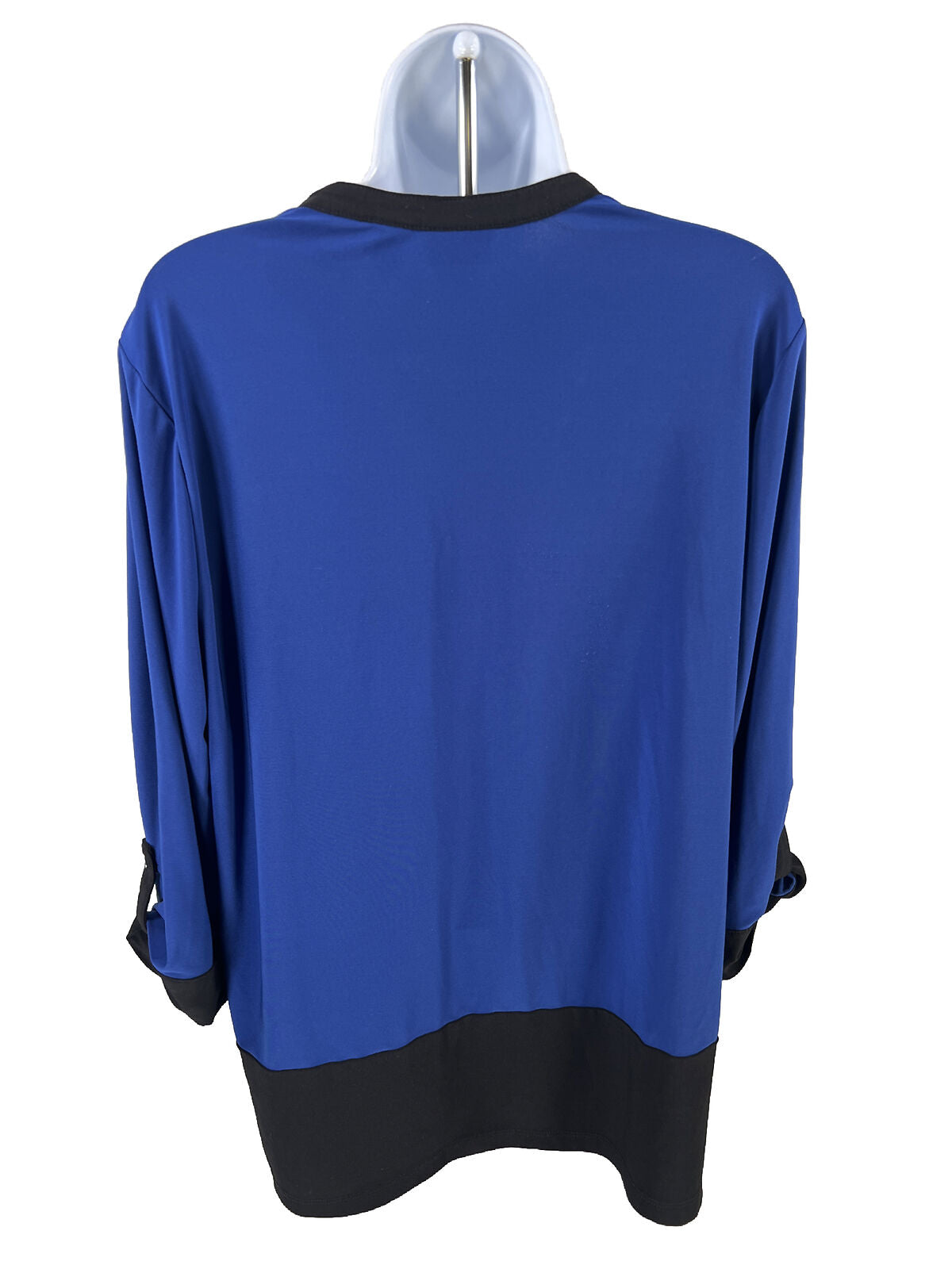 Chico's Top Easywear con mangas enrollables azules para mujer - 2/US L
