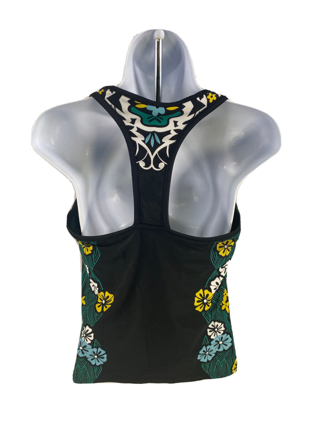 Athleta Top de natación tankini con espalda cruzada floral negro/verde para mujer - 3