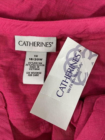 NEW Catherines Women's PInk Sleeveless V-Neck Plated Blouse - Plus 1X