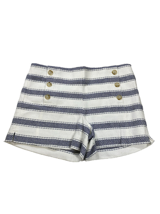 NEW LOFT Women's White/Blue Striped Button Accent Shorts - 6