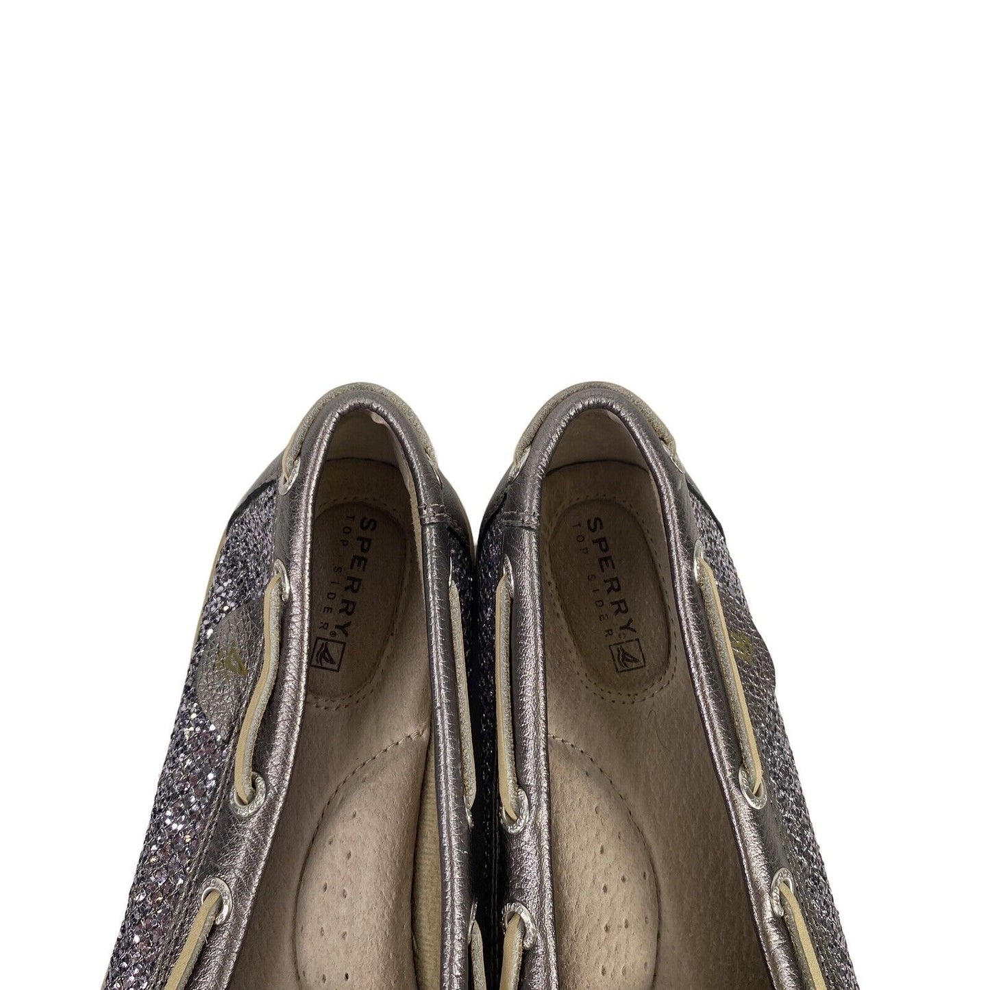 Sperry Women's Silver Glitter Leather Boat Shoes - 7.5 M