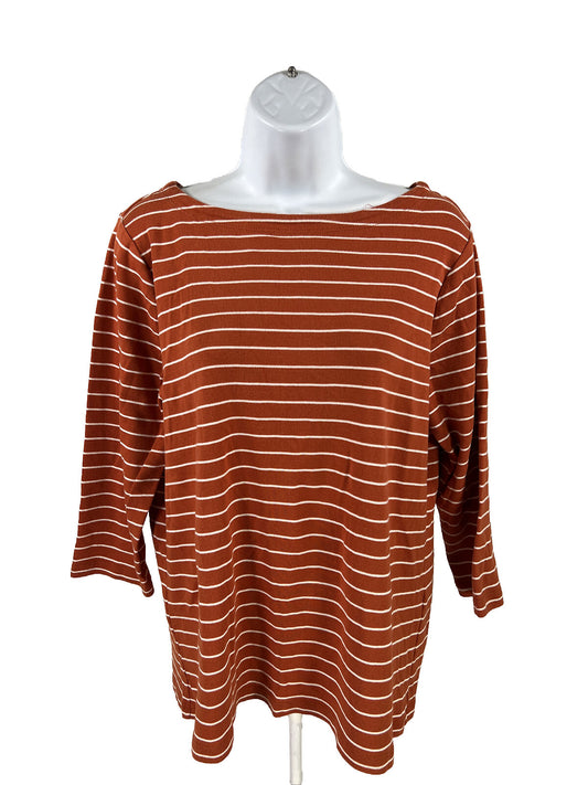 Chico's Women's Orange Striped Cotton 3/4 Sleeve Shirt - 2/US L