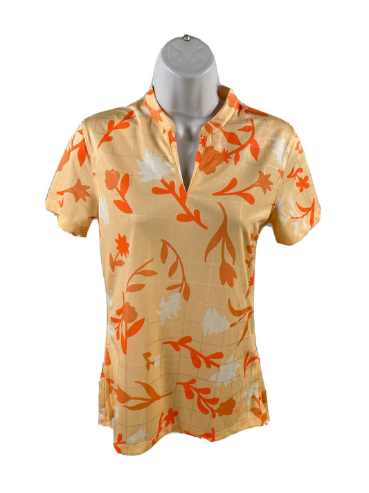 NEW Nike Women's Orange Floral Breathe Golf Polo Shirt CU9381 - XS