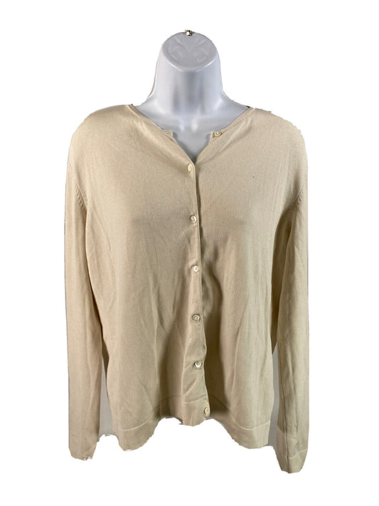 Lauren Ralph Lauren Women's Ivory Button Up Silk Cardigan Sweater - L