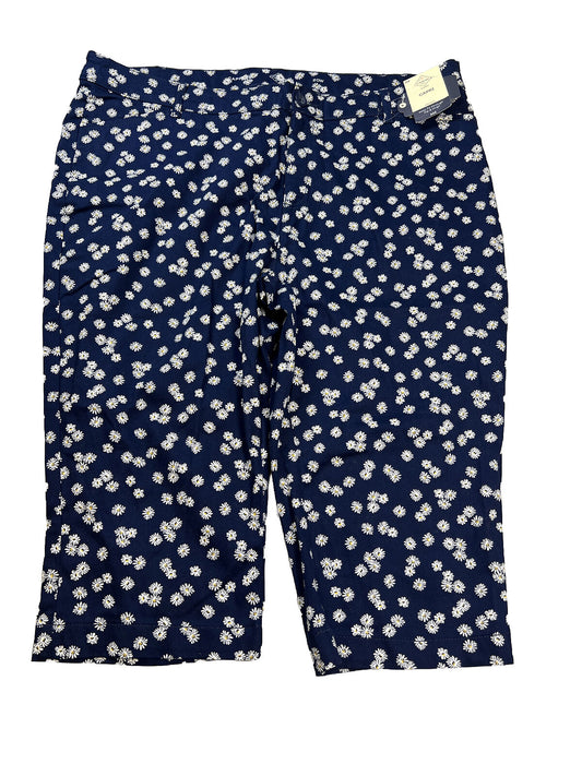 NEW St Johns Bay Women's Navy Blue Daisy Capri Pants - Plus 20W