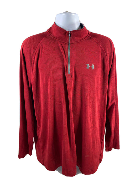 Under Armour Men's Red Long Sleeve Loose Fit 1/4 Zip Athletic Shirt - 2XL