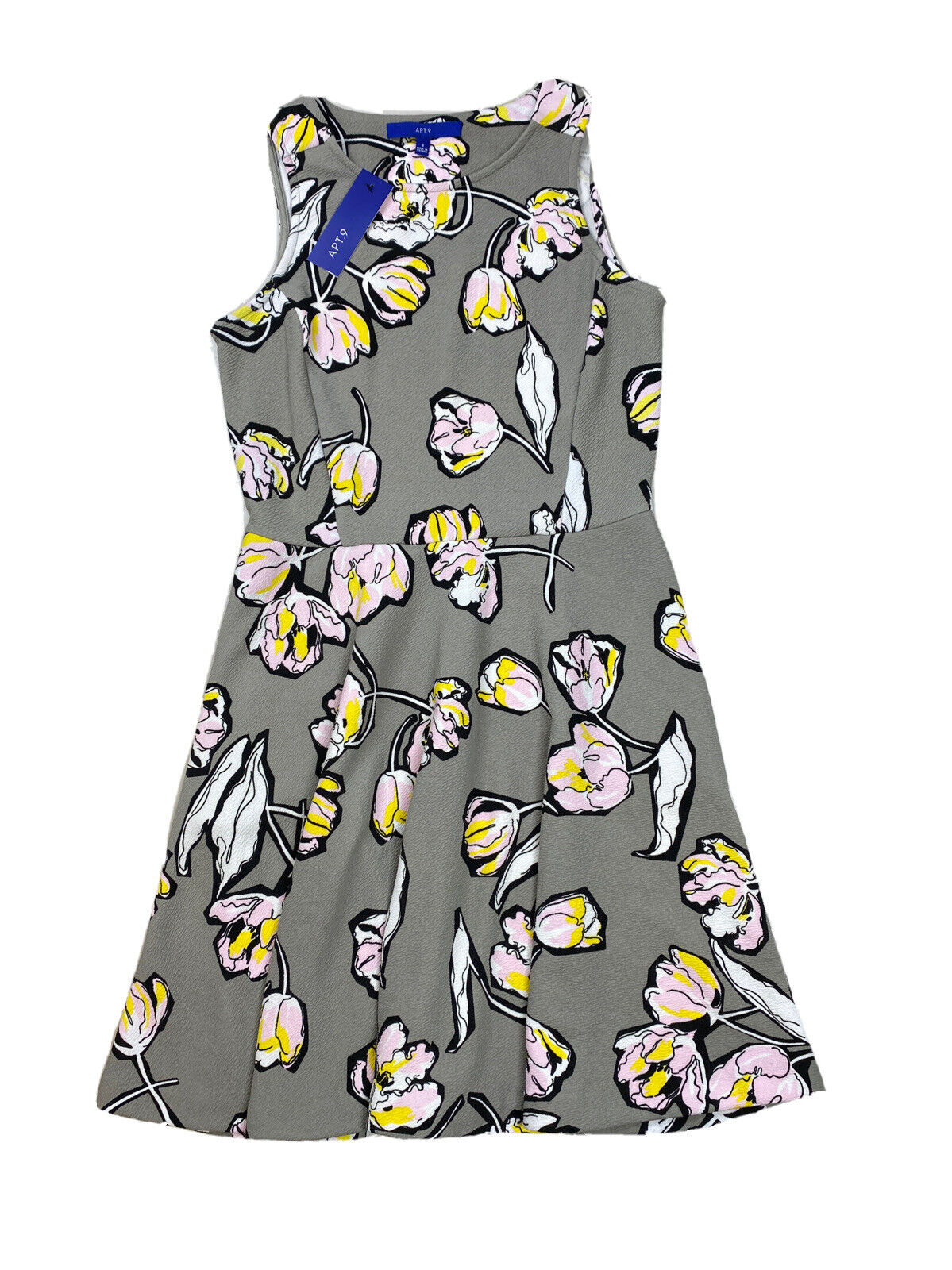 NEW Apt 9 Women's Gray Floral Stretch Sleeveless A-Line Dress - S