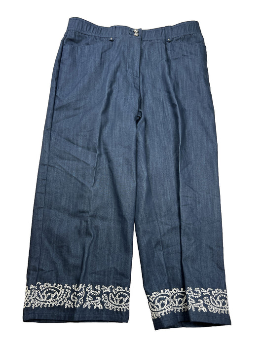 NEW Sag Harbor Women's Dark Blue Chambray Slimming Crop Pants - 12