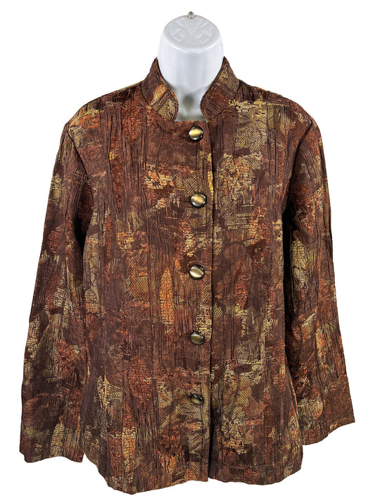 NEW Coldwater Creek Women's Brown Leaf Print Button Up Basic Jacket - 12