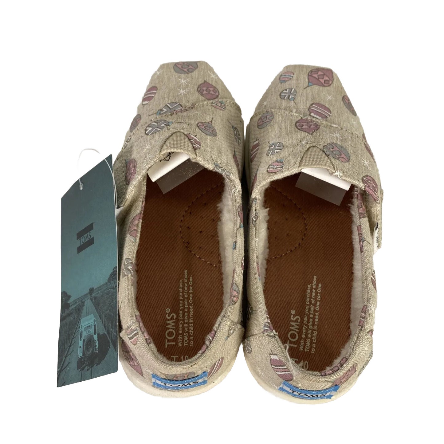 NEW Toms Tiny  Toddler Girls Gray Sparkle Ornament Print Woven Loafers - 10