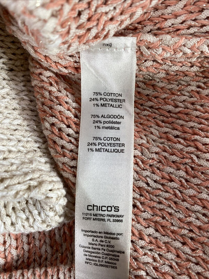 NEW Chico's Women's Beige/Pink Metallic Long Sleeve Pullover Swearer -1/M