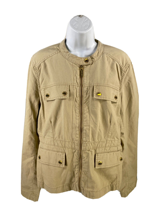 NUEVA chaqueta motera caqui con cremallera completa en beige de Michael Kors para mujer - 14