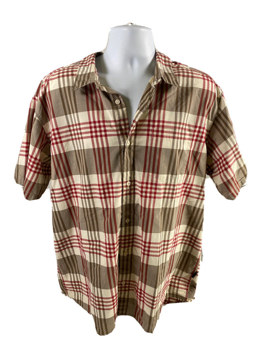 Patagonia Men's Red/Beige Plaid Short Sleeve Button Up Casual Shirt - XL