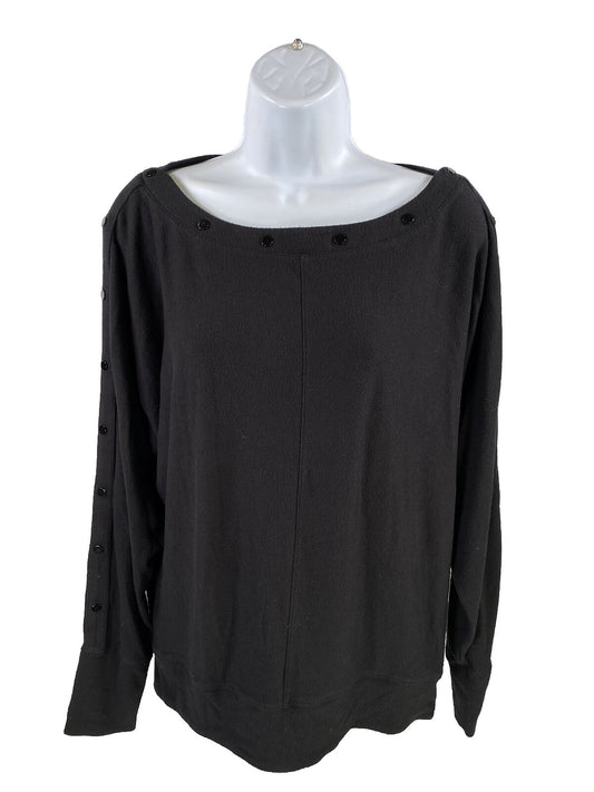 White House Black Market Women's Black Snap Trim Pullover Sweater - M