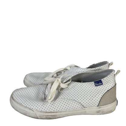 Keds Women's White Perforated Leather Lace Up Sneakers - 7