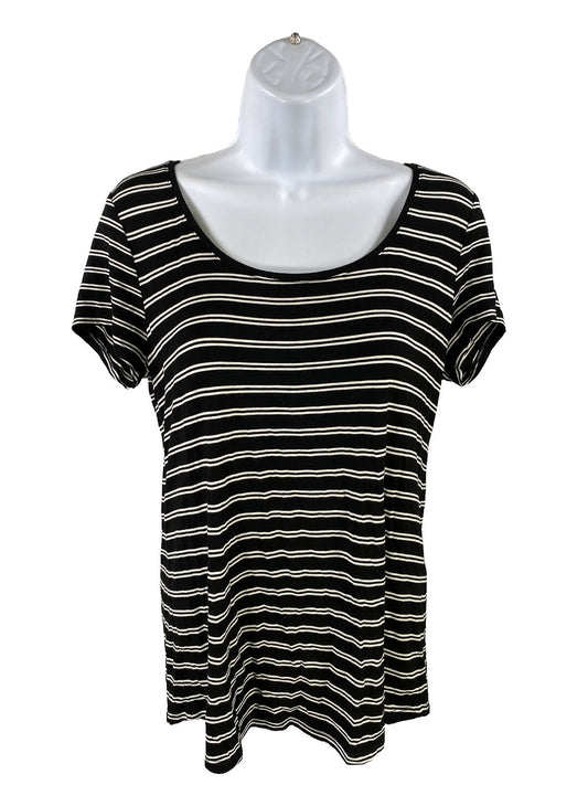 White House Black Market Womens Black/White Striped Scoop Neck T-Shirt -S