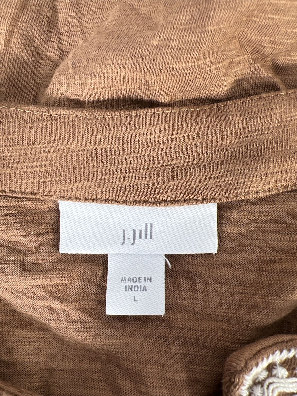 J. Jill Women's Brown Floral Embroidered Sleeveless Tank - L