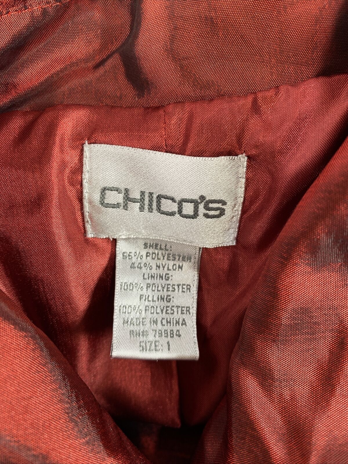 Chico's Women's Red Metallic Long Sleeve Full Zip Basic Jacket - 1/ US 8