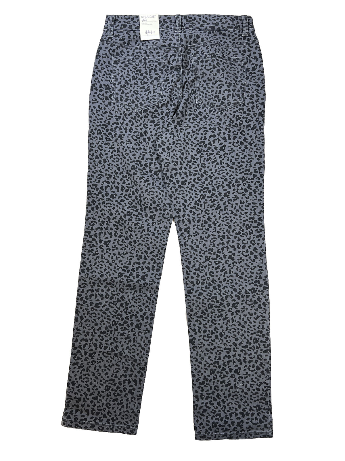 NEW Style and Co Women's Gray Cheetah Print High Rise Straight Jeans - 10