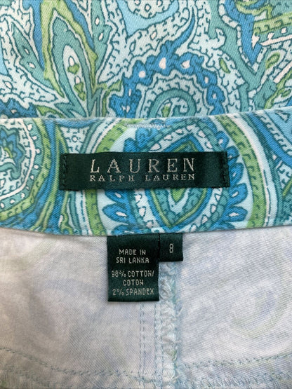 LAUREN Ralph Lauren Mujer Azul Paisley Cropped Chino Pantalones Sz 8