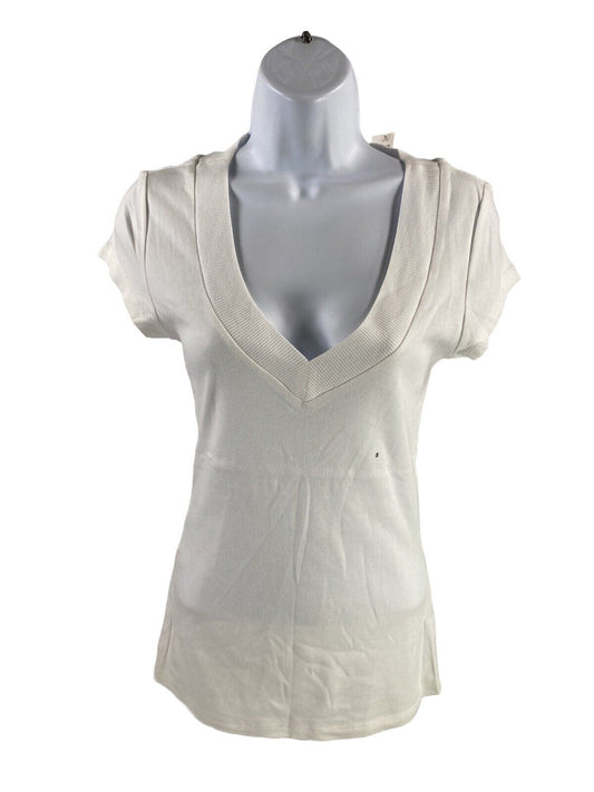 NEW Express Women's White Sexy Basics Short Sleeve V-Neck T-Shirt - S