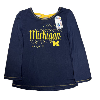 NUEVA camisa de manga larga azul Colosseum para niñas de la Universidad de Michigan - L